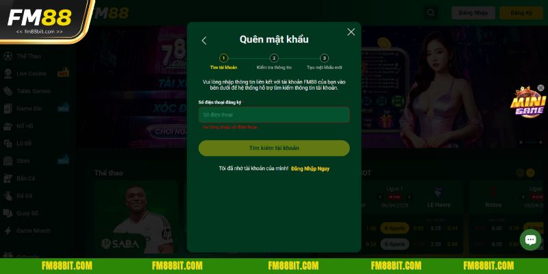 Các thao tác để sử dụng tính năng quên mật khẩu FM88 chuẩn xác